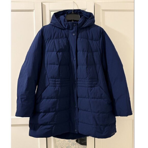 Land’s End Women's Plus Size Stretch Quilted Down Coat 1X – DEEP SEA NAVY - Picture 2 of 7